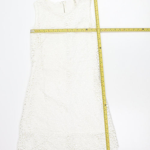 Quiz Women’s White Lace Sheath Knee Length Dress Size 8 Sleeveless