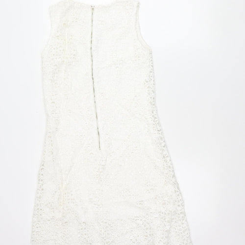 Quiz Women’s White Lace Sheath Knee Length Dress Size 8 Sleeveless