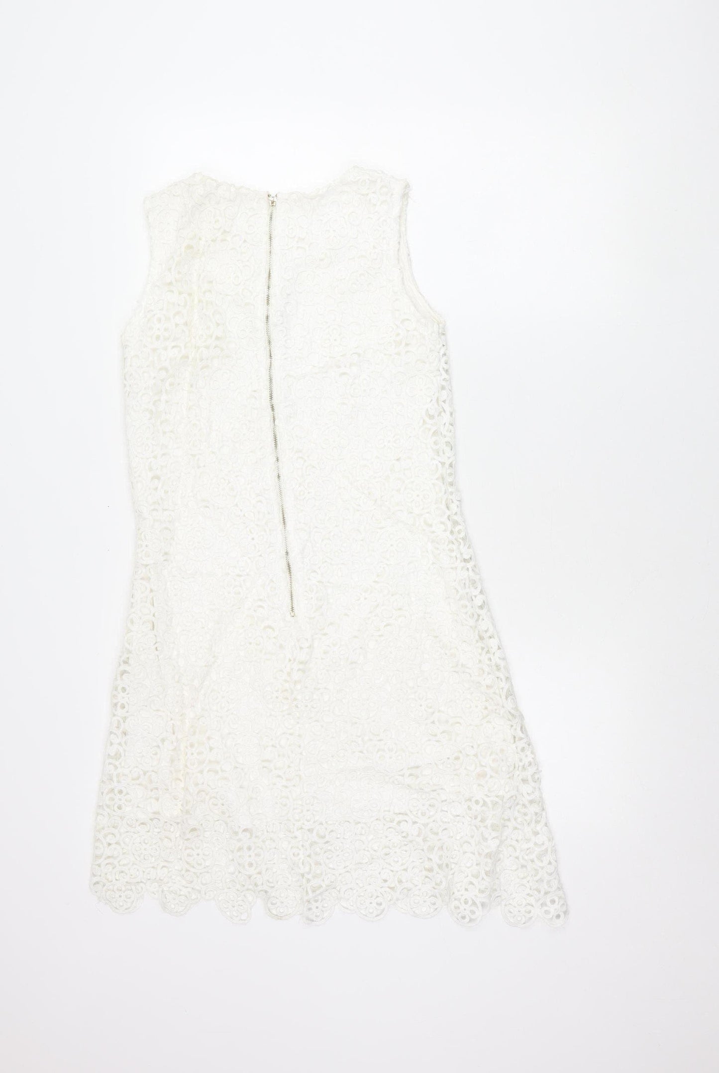 Quiz Women’s White Lace Sheath Knee Length Dress Size 8 Sleeveless