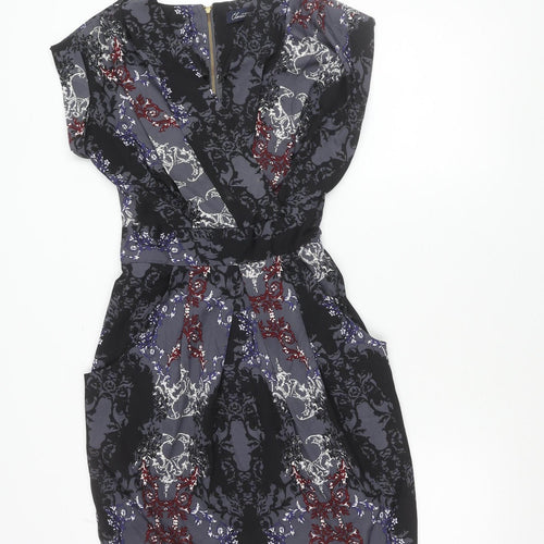 Closet Blu Women’s Black Grey Floral Strapless Bodycon Dress Size 8