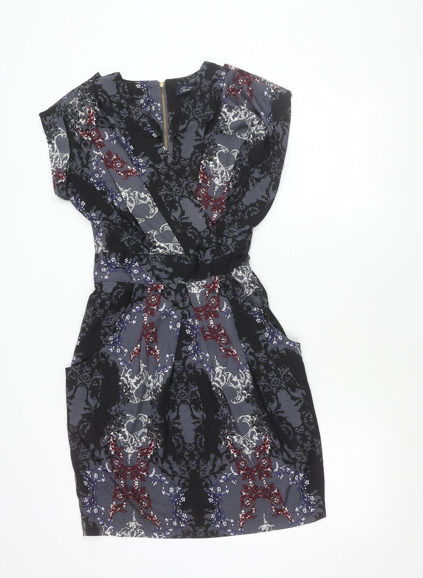 Closet Blu Women’s Black Grey Floral Strapless Bodycon Dress Size 8