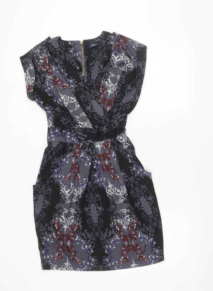 Closet Blu Women’s Black Grey Floral Strapless Bodycon Dress Size 8