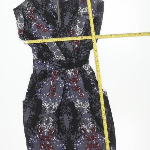 Closet Blu Women’s Black Grey Floral Strapless Bodycon Dress Size 8