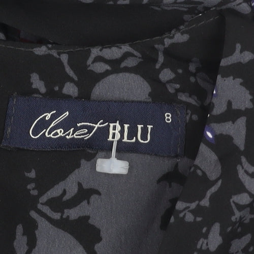 Closet Blu Women’s Black Grey Floral Strapless Bodycon Dress Size 8