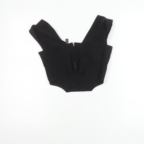 H&M Divided Womens Black Cropped Blouse Size 10 Sleeveless Zip Stretch