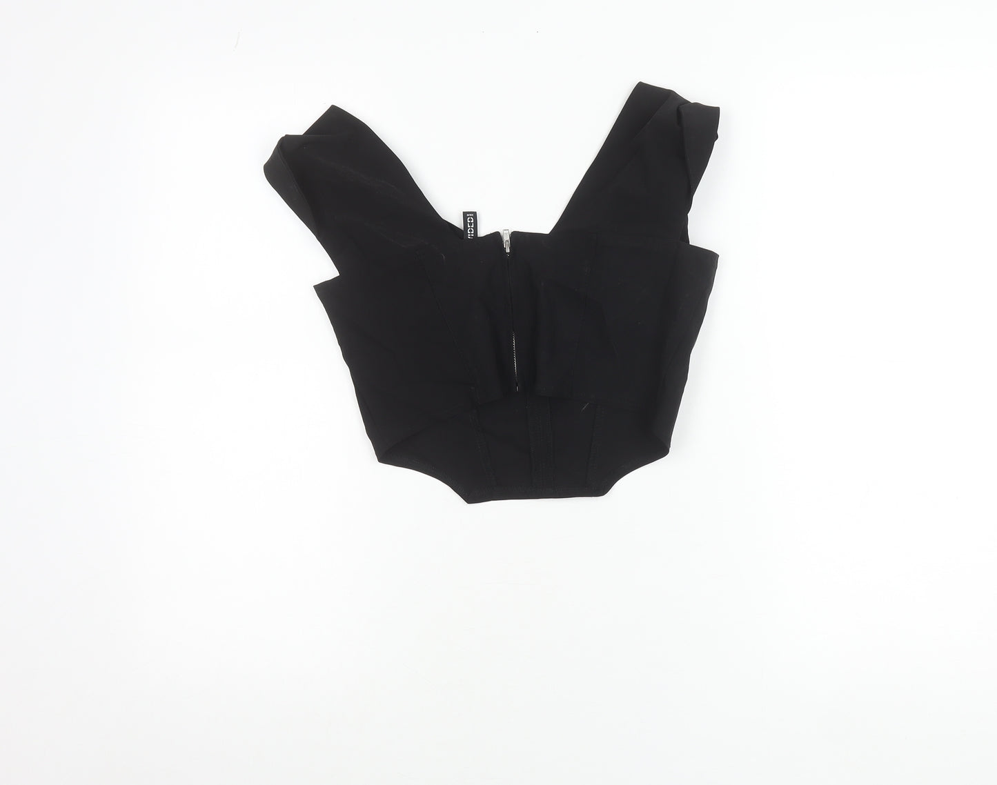H&M Divided Womens Black Cropped Blouse Size 10 Sleeveless Zip Stretch