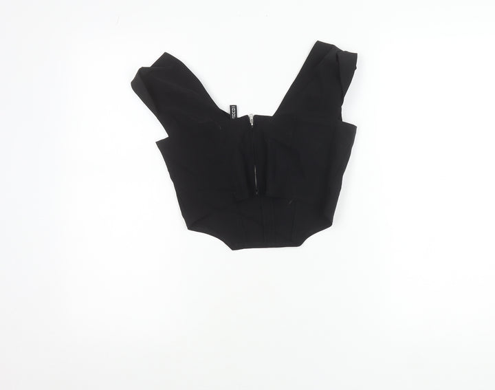 H&M Divided Womens Black Cropped Blouse Size 10 Sleeveless Zip Stretch