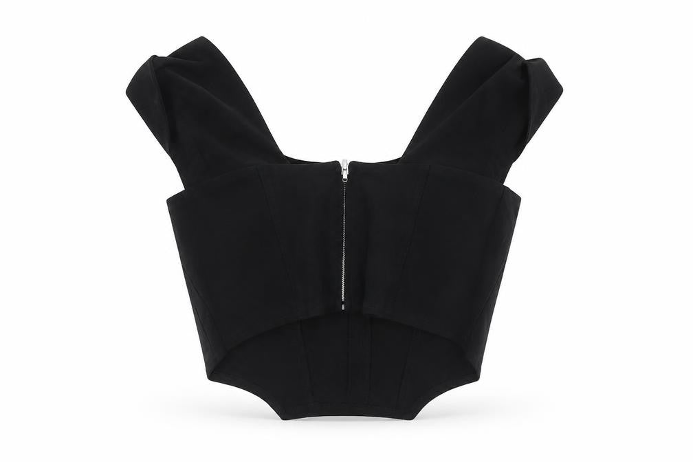 Front view of H&M Divided women’s black cropped blouse, size UK 10, sleeveless zip stretch
