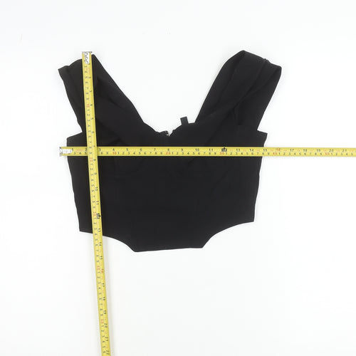 H&M Divided Womens Black Cropped Blouse Size 10 Sleeveless Zip Stretch