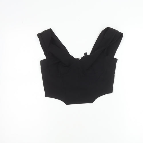 H&M Divided Womens Black Cropped Blouse Size 10 Sleeveless Zip Stretch