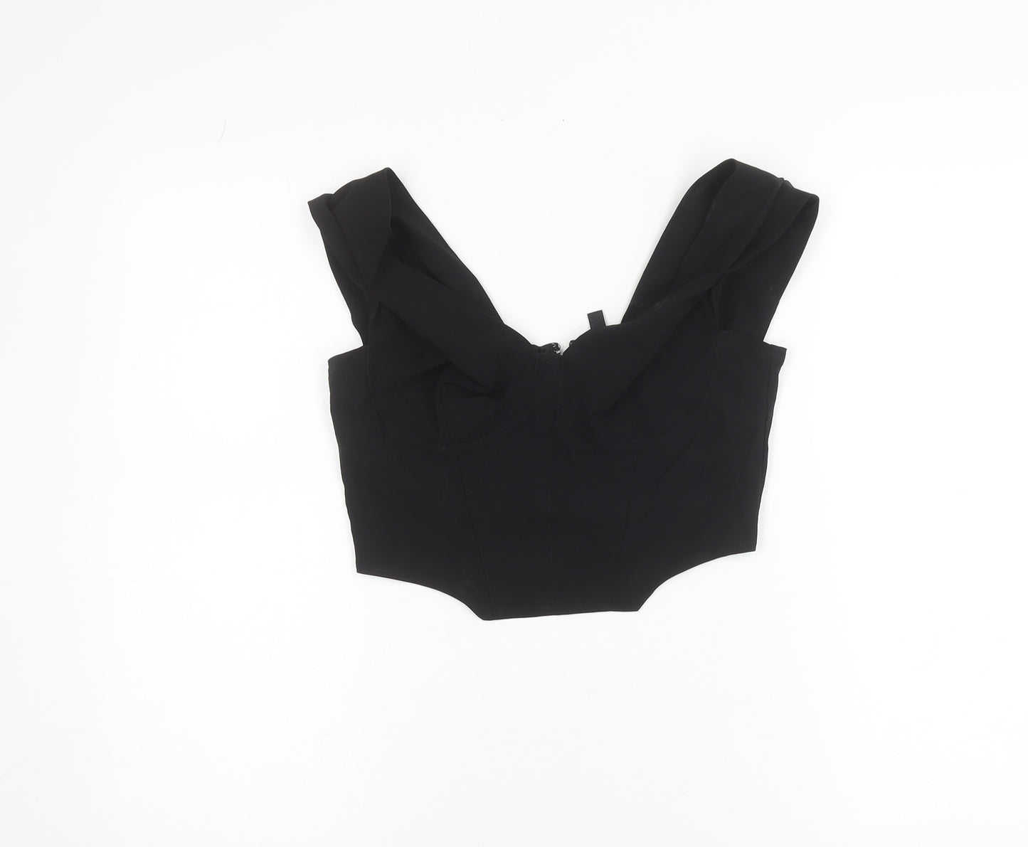 H&M Divided Womens Black Cropped Blouse Size 10 Sleeveless Zip Stretch