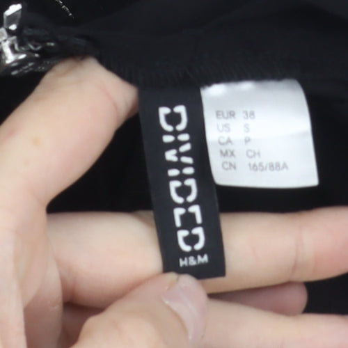 H&M Divided Womens Black Cropped Blouse Size 10 Sleeveless Zip Stretch