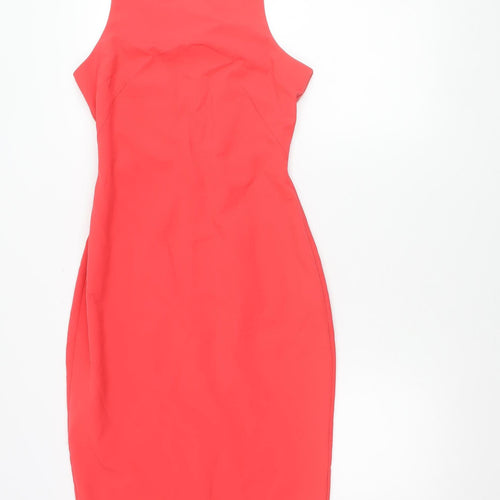 Louche Women Red Bodycon Knee Length Scoop Neck Dress Size 8