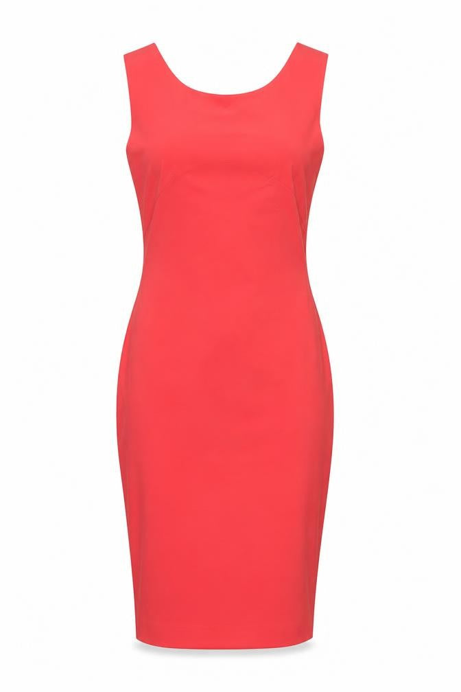 Louche Women Red Bodycon Knee Length Scoop Neck Dress Size 8