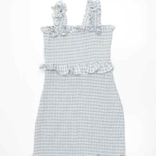 ASOS Design Women’s Blue Check Bodycon Ruffle Strappy Dress Size 16