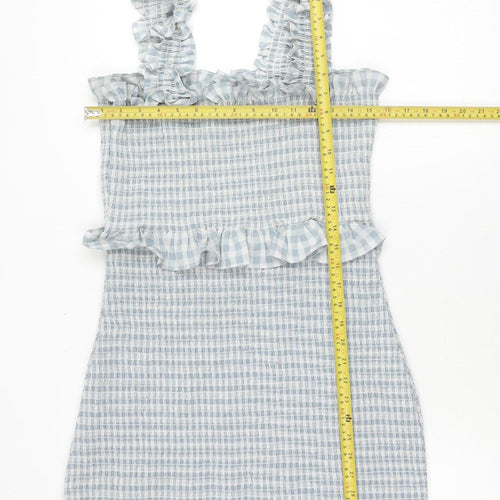 ASOS Design Women’s Blue Check Bodycon Ruffle Strappy Dress Size 16