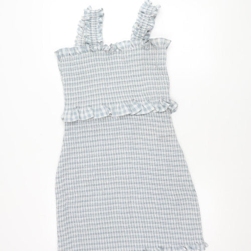 ASOS Design Women’s Blue Check Bodycon Ruffle Strappy Dress Size 16