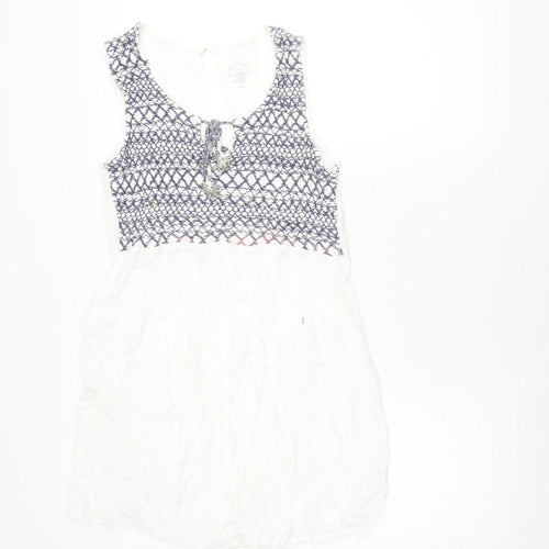 FatFace Women’s White Tank Tunic Top UK 14 Embroidered Tassel Summer