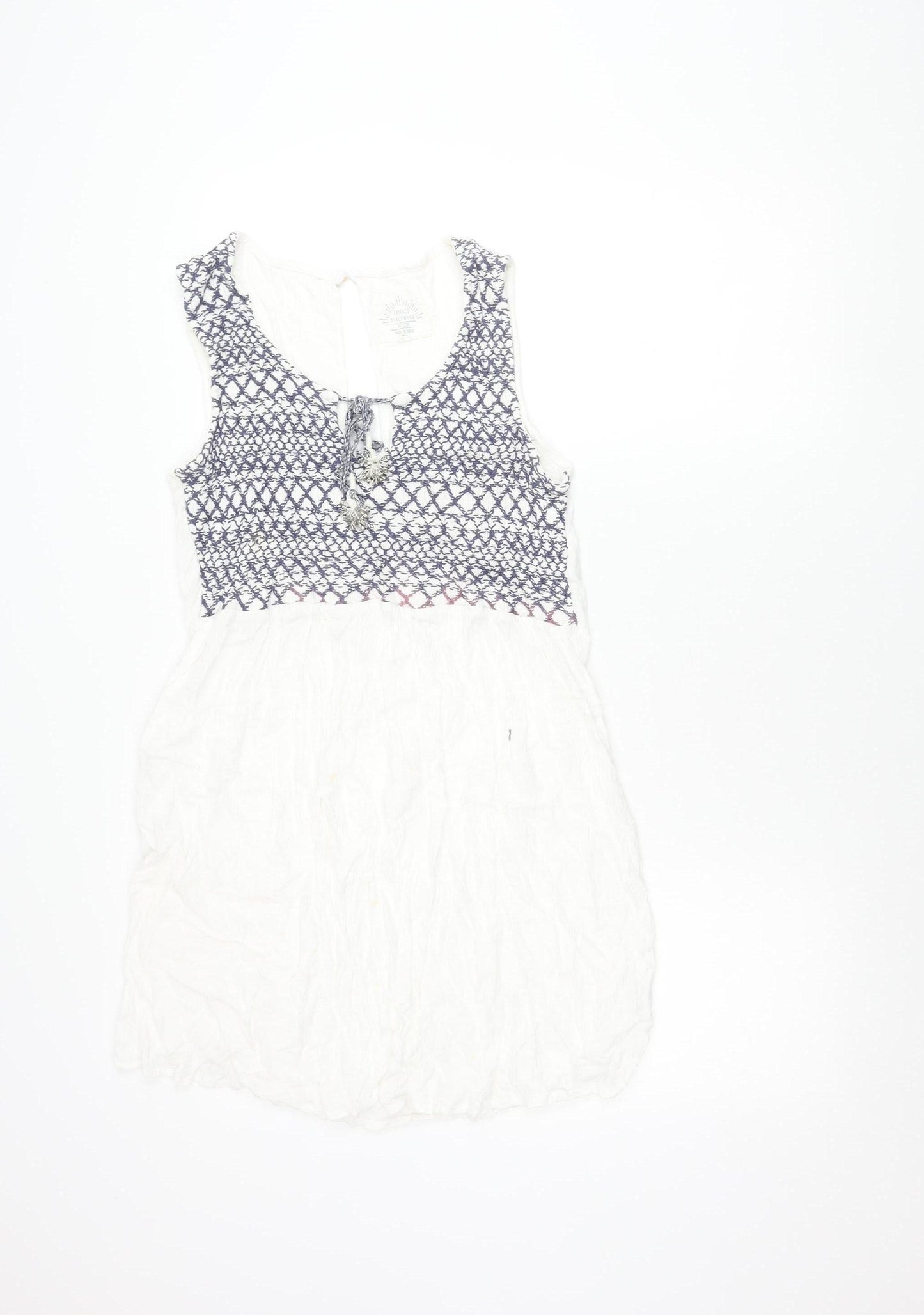 FatFace Women’s White Tank Tunic Top UK 14 Embroidered Tassel Summer