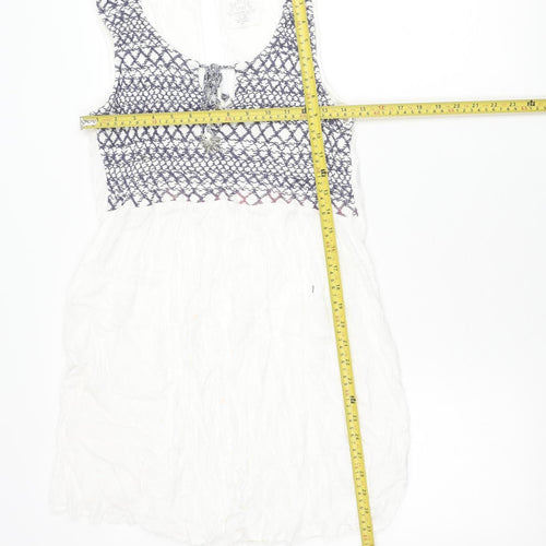 FatFace Women’s White Tank Tunic Top UK 14 Embroidered Tassel Summer