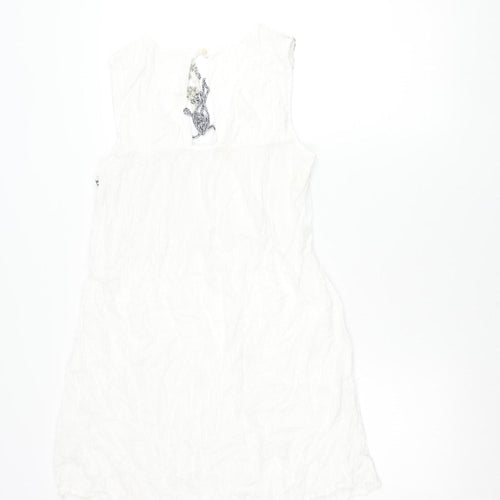 FatFace Women’s White Tank Tunic Top UK 14 Embroidered Tassel Summer