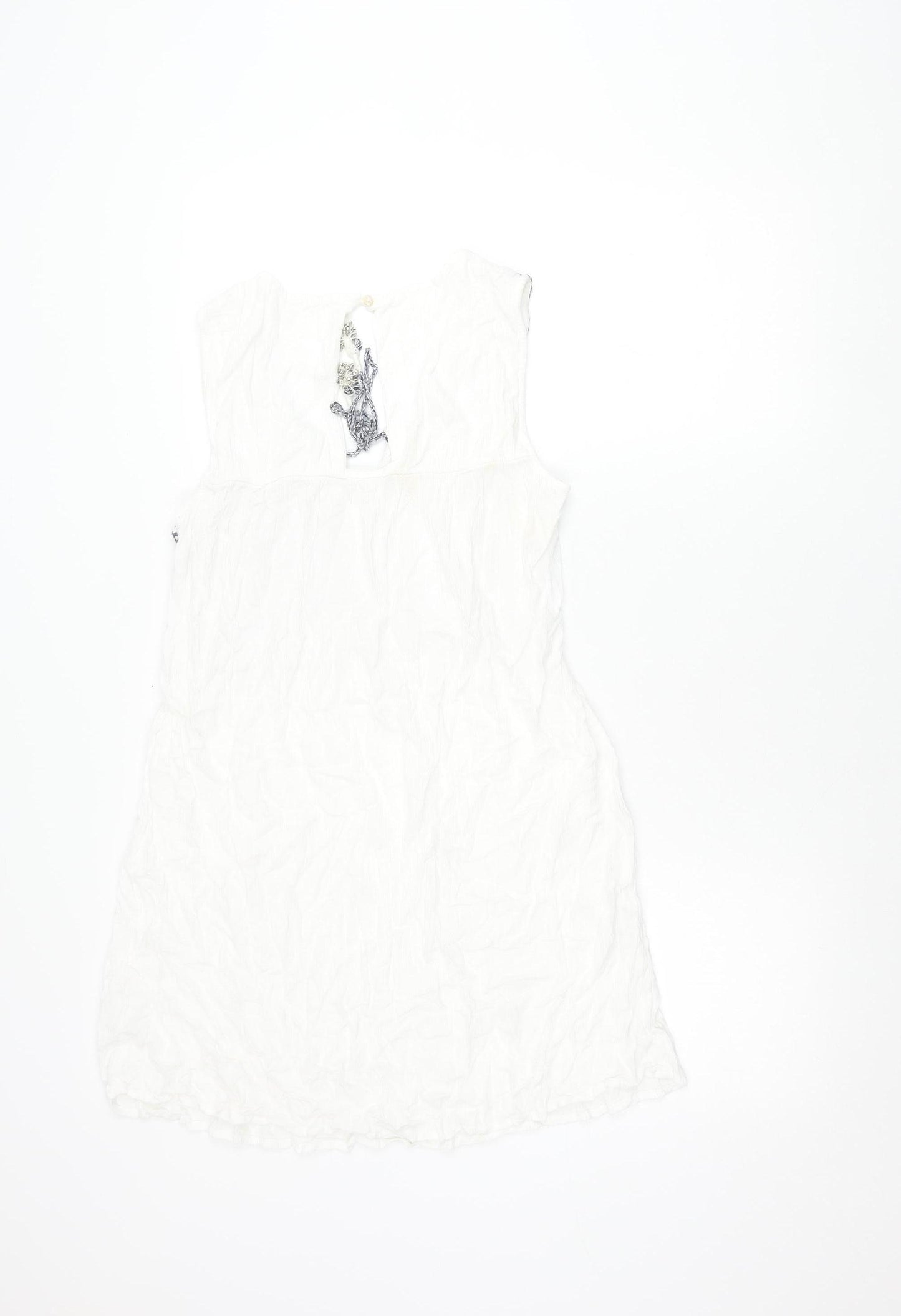 FatFace Women’s White Tank Tunic Top UK 14 Embroidered Tassel Summer