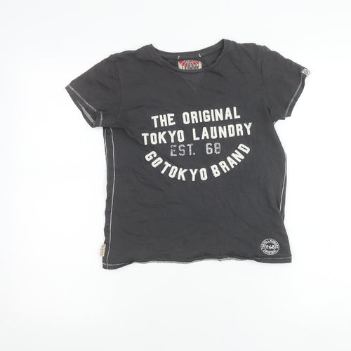 Tokyo Laundry Teens Black Cotton Crew Neck T-Shirt Size 9/10