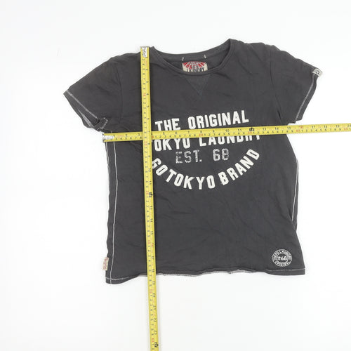 Tokyo Laundry Teens Black Cotton Crew Neck T-Shirt Size 9/10