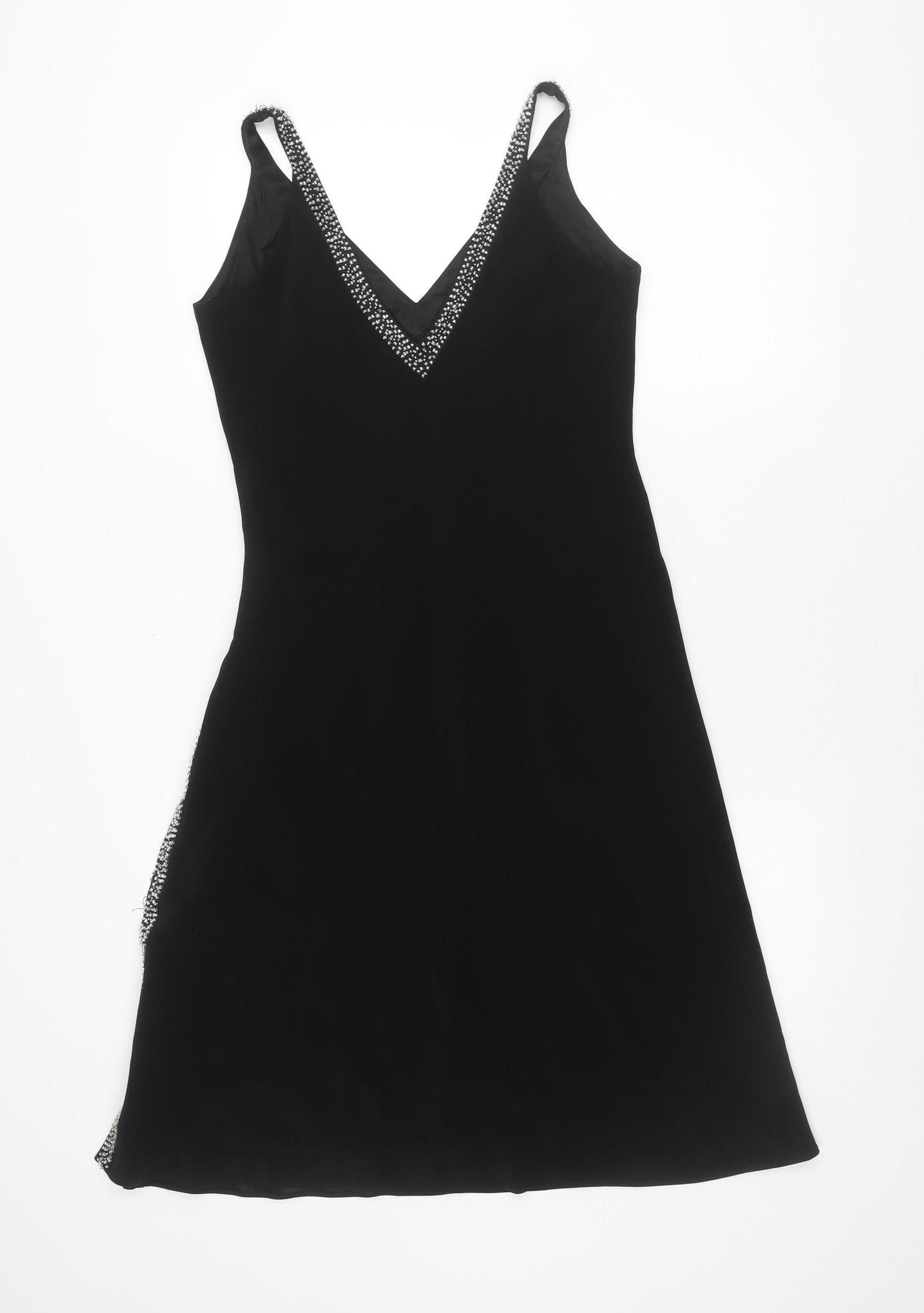 BDL Women’s Black Size 12 Slip Dress Beaded V-Neck Party Wear