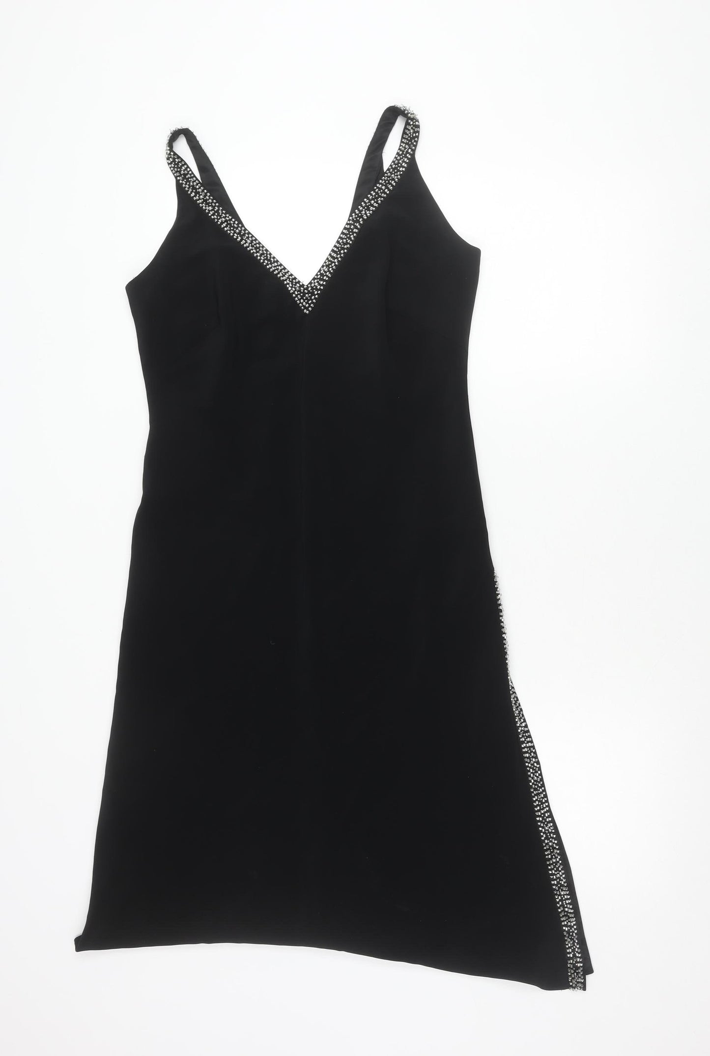BDL Women’s Black Size 12 Slip Dress Beaded V-Neck Party Wear