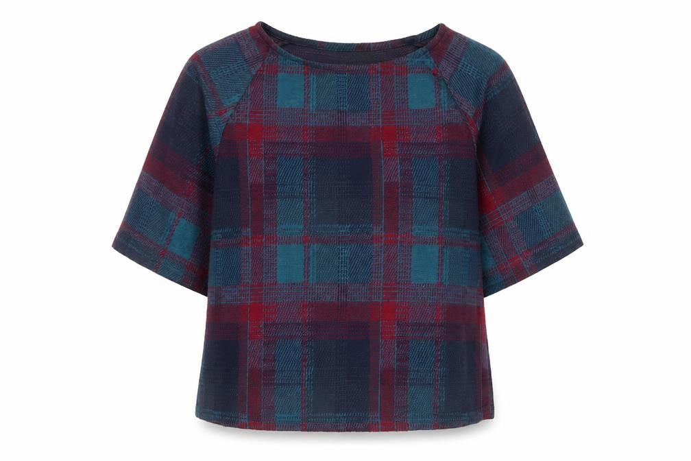 Front view of New Look women’s multicoloured plaid blouse, size UK 8, tunic top