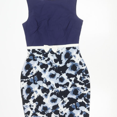 Paper Dolls Womens Blue Floral Sleeveless Tunic Blouse UK 10