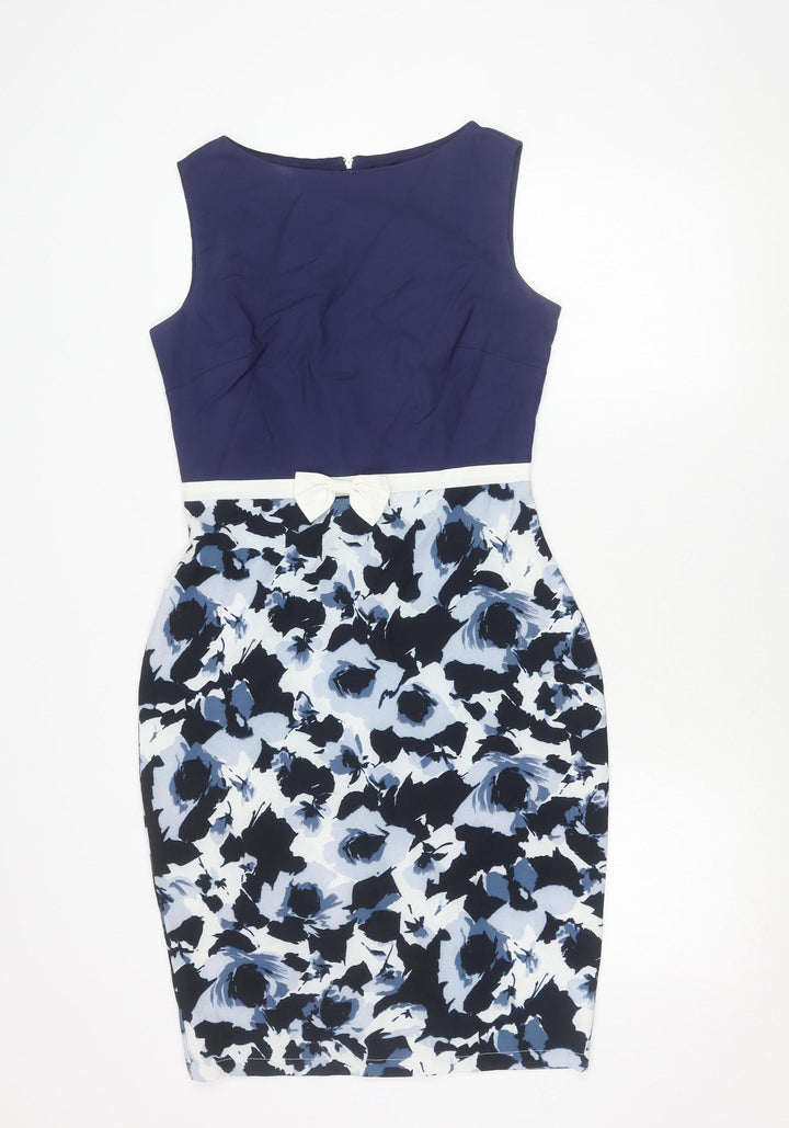 Paper Dolls Womens Blue Floral Sleeveless Tunic Blouse UK 10