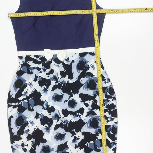 Paper Dolls Womens Blue Floral Sleeveless Tunic Blouse UK 10