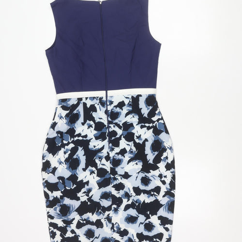 Paper Dolls Womens Blue Floral Sleeveless Tunic Blouse UK 10