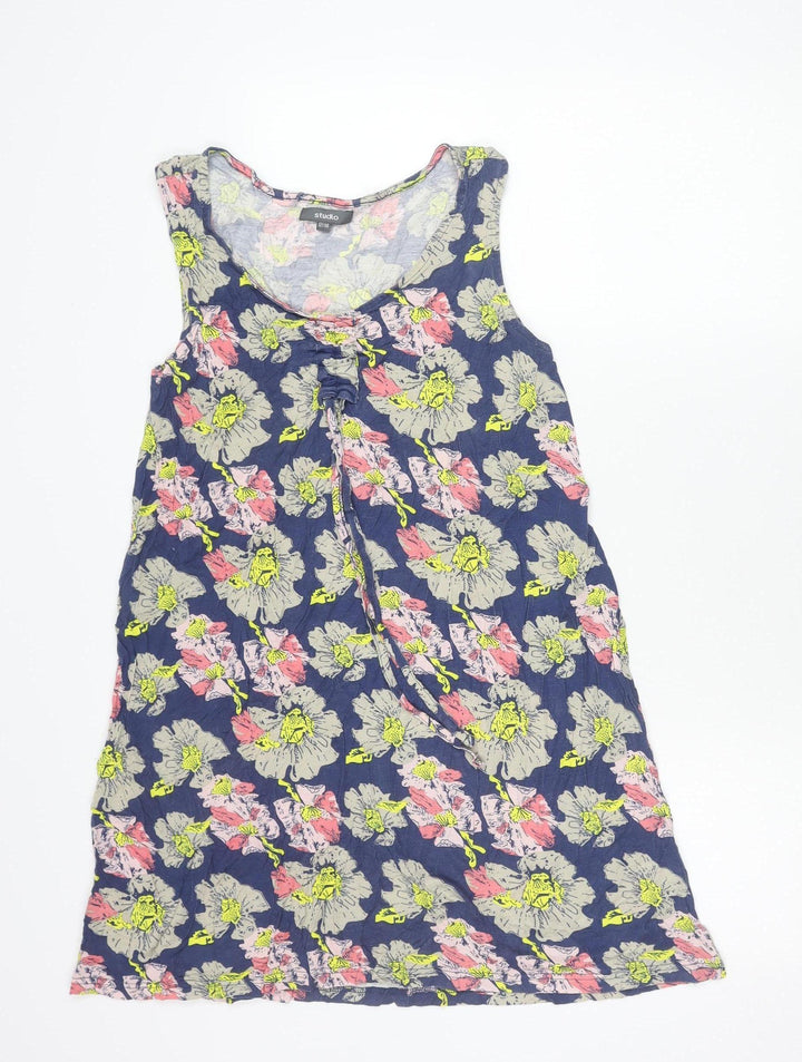 Studio Womens Blue Floral Shift Dress Size 12-14 Sleeveless Viscose