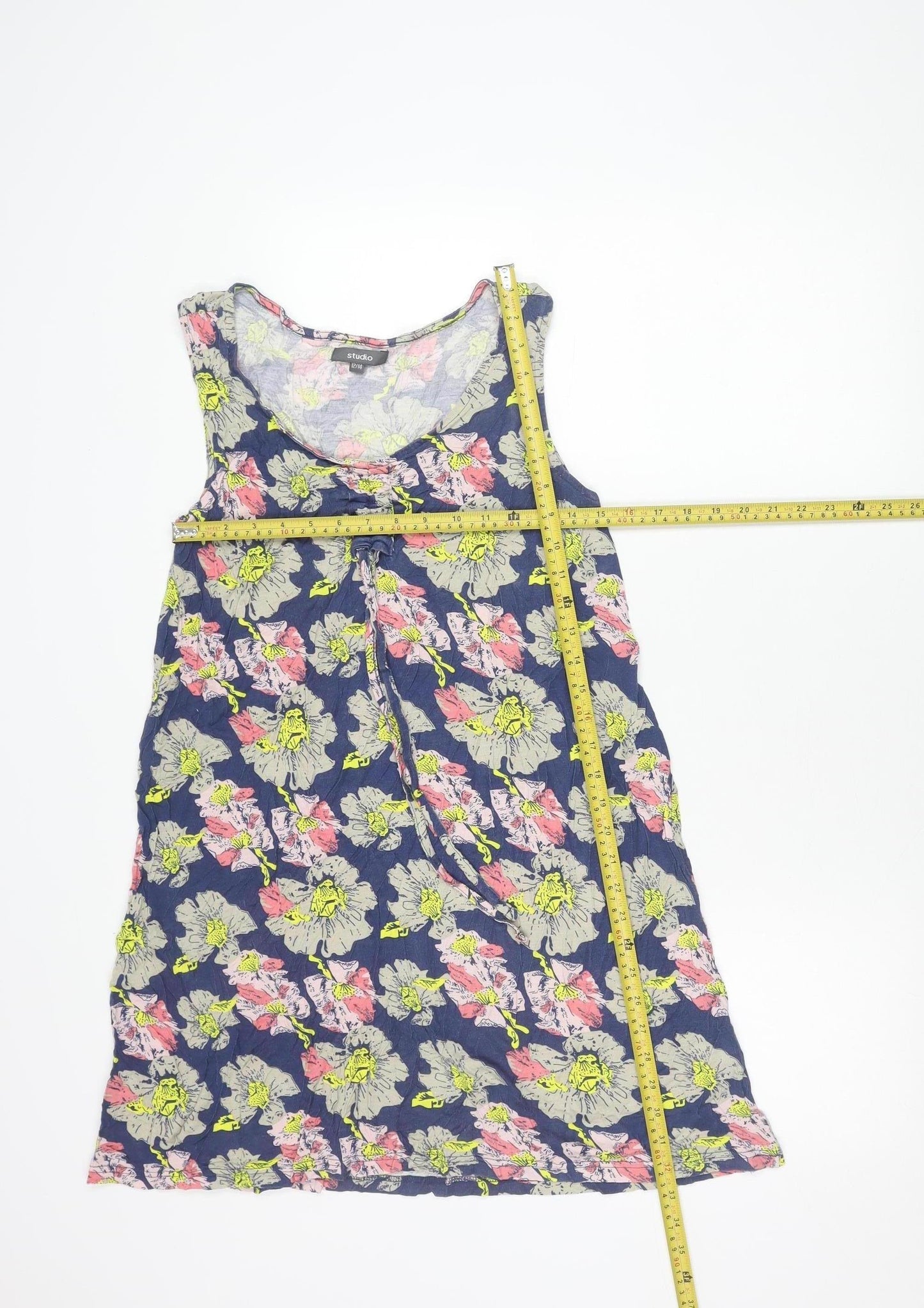 Studio Womens Blue Floral Shift Dress Size 12-14 Sleeveless Viscose