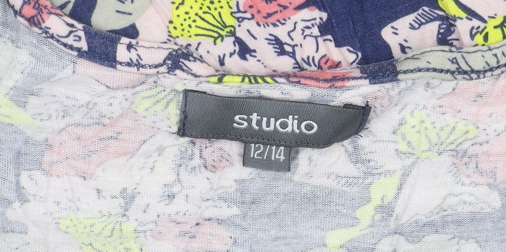 Studio Womens Blue Floral Shift Dress Size 12-14 Sleeveless Viscose