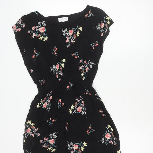 Apricot Womens Black Floral A-Line Short Dress UK 10 Scoop Neck