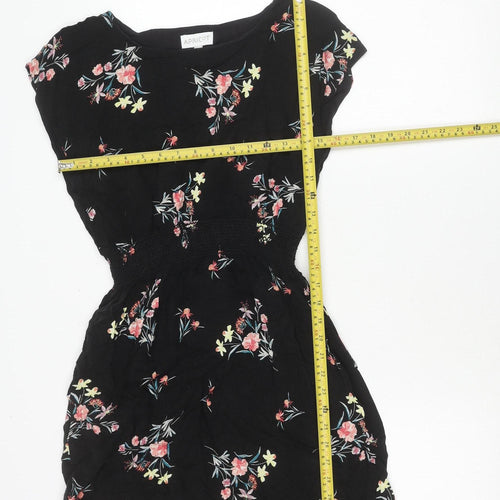 Apricot Womens Black Floral A-Line Short Dress UK 10 Scoop Neck