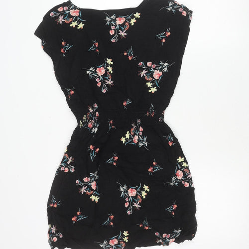 Apricot Womens Black Floral A-Line Short Dress UK 10 Scoop Neck