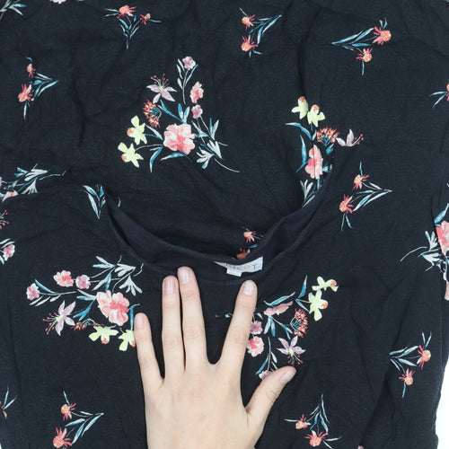 Apricot Womens Black Floral A-Line Short Dress UK 10 Scoop Neck