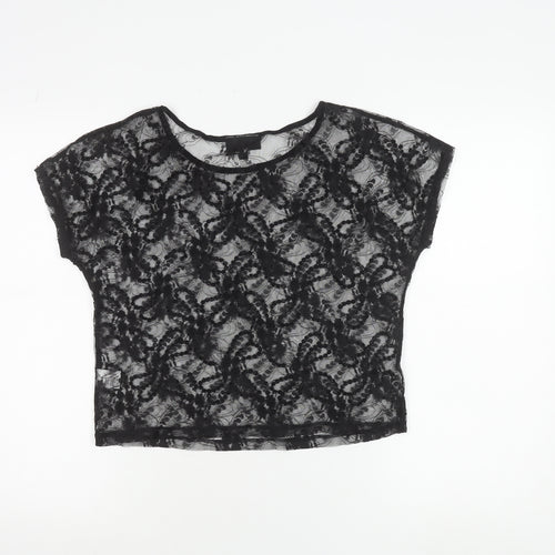 Warehouse Womens Black Lace Beaded Crop Blouse Size 8