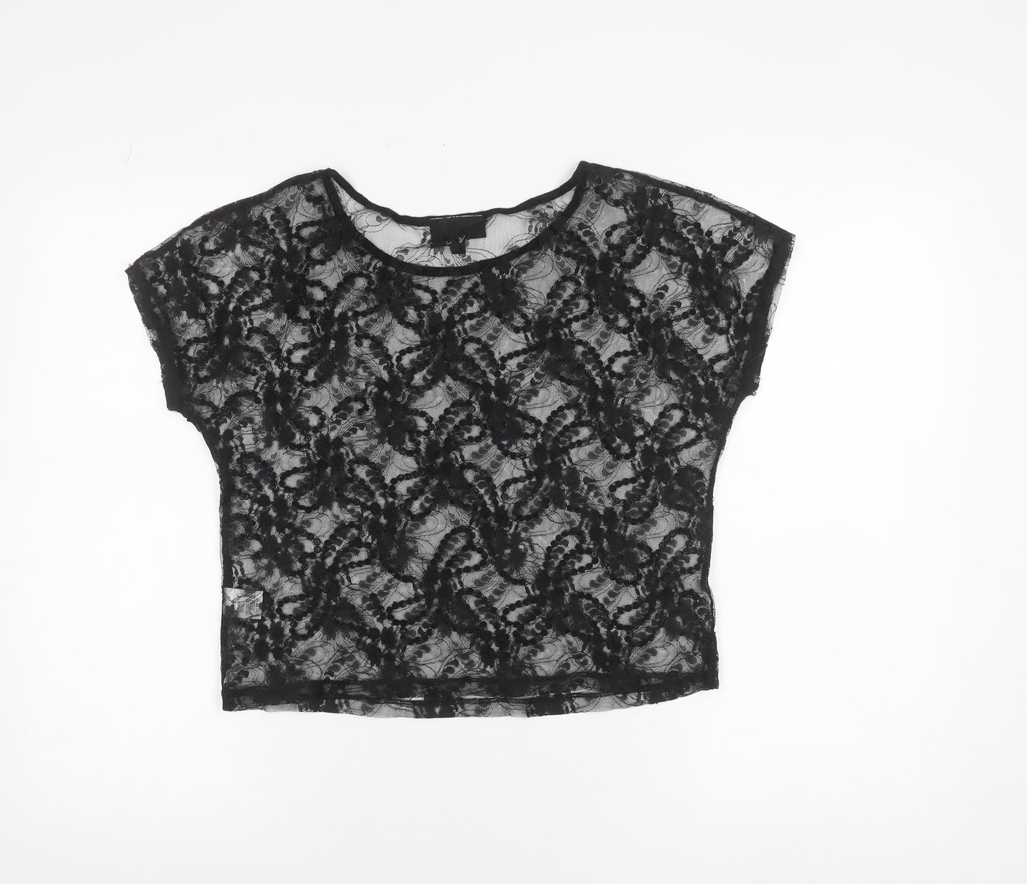 Warehouse Womens Black Lace Beaded Crop Blouse Size 8