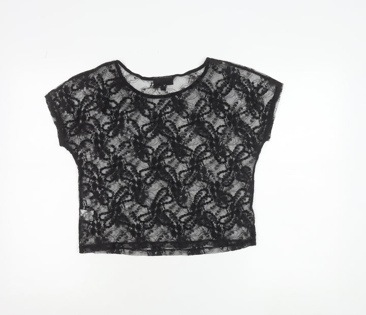 Warehouse Womens Black Lace Beaded Crop Blouse Size 8