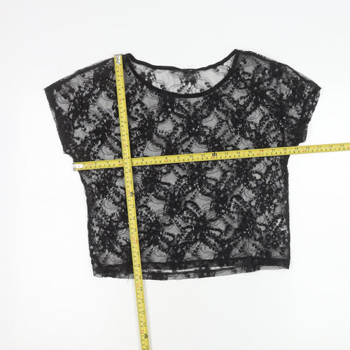 Warehouse Womens Black Lace Beaded Crop Blouse Size 8