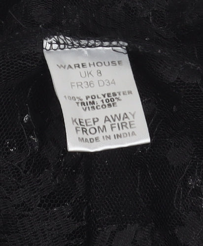 Warehouse Womens Black Lace Beaded Crop Blouse Size 8