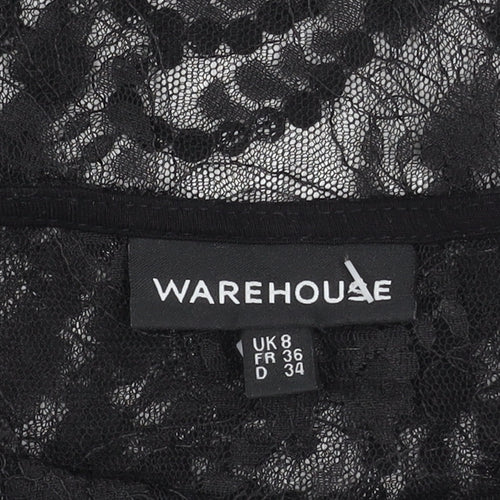 Warehouse Womens Black Lace Beaded Crop Blouse Size 8