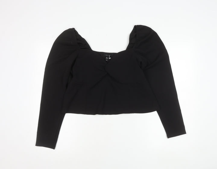 New Look Women Black Size 18 Cropped Puff Sleeve Blouse