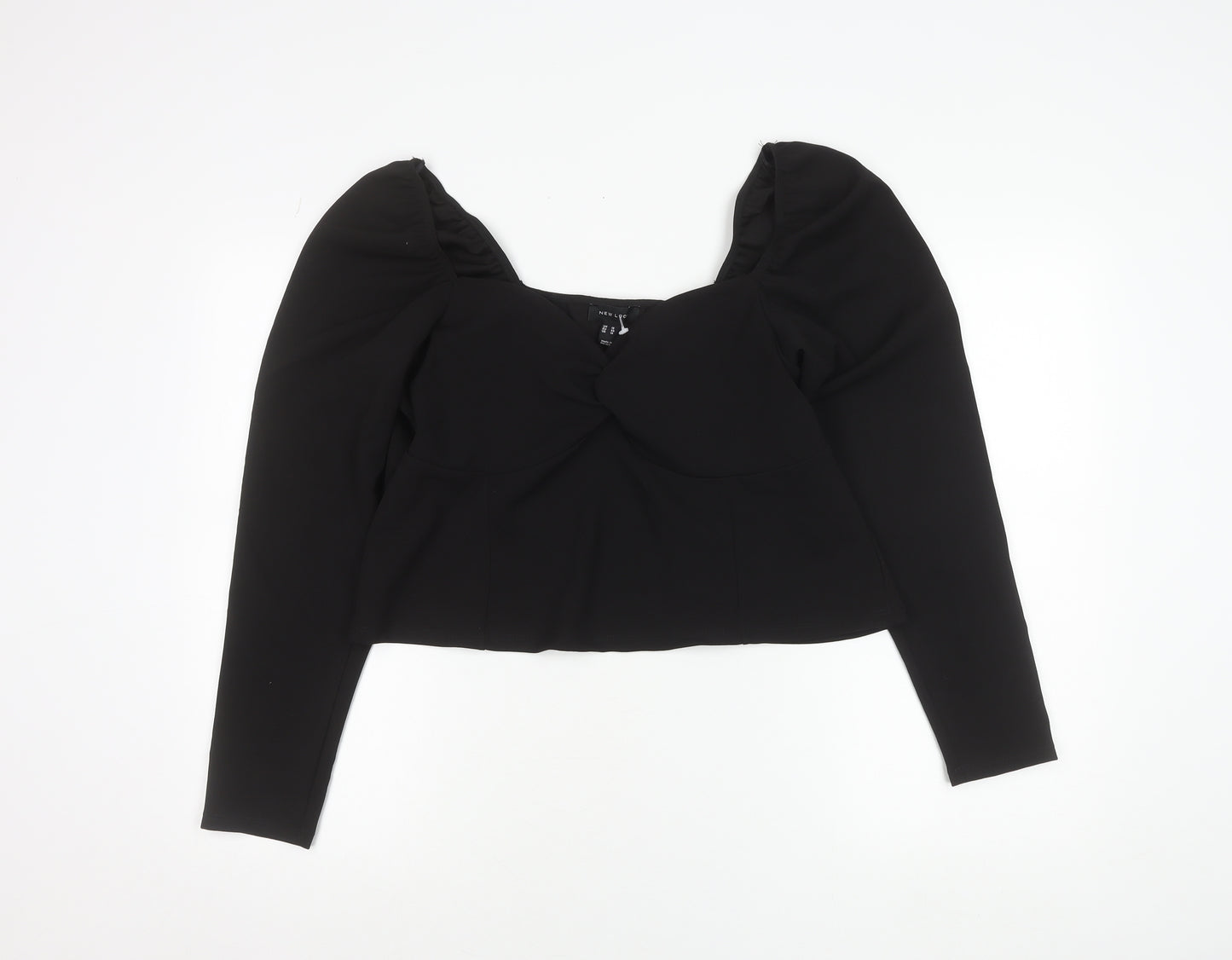 New Look Women Black Size 18 Cropped Puff Sleeve Blouse